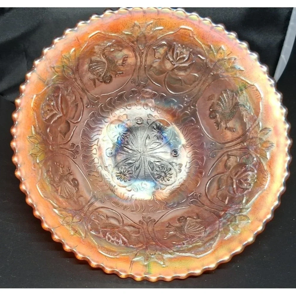Carnival Glass Bowl  on‎ Pedestal with Dragon and Lotus pattern